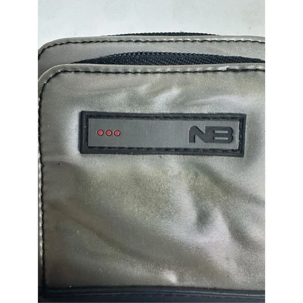New Balance Men’s Wallet Cardholder ID window Silver Black Canvas Faux Leather